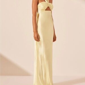Yellow Halter Cut-Out Gown for Weddings